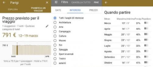 Una schermata di Google Destinations