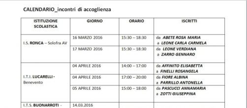 calendario incontro di accoglienza Campania