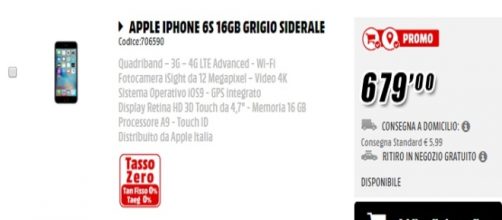 Volantino Mediaworld per Pasqua: iPhone 6S