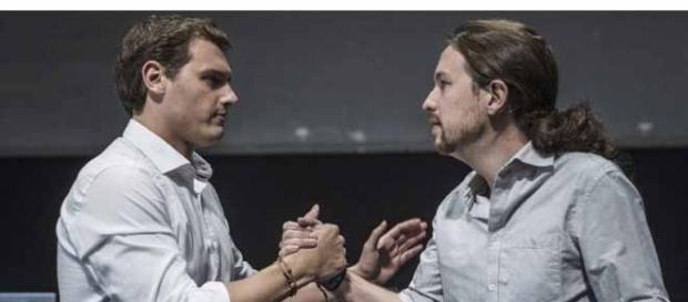 Albert Rivera y Pablo Iglesias en un debate. Albert Rivera y Pablo Iglesias en un debate.