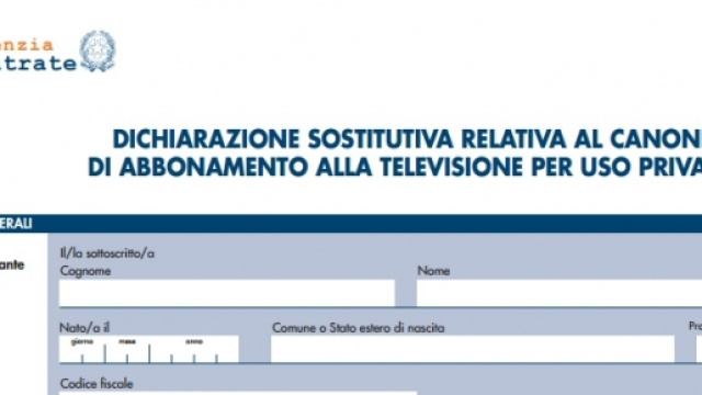 Il modello di autodichiarazione del canone tv.