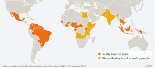 La trasmissione di Zika nel mondo.