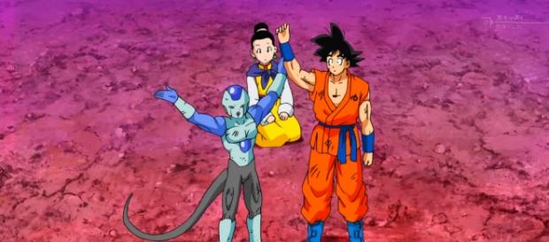 Frost celebra a Goku luego de la derrota Frost celebra a Goku luego de la derrota