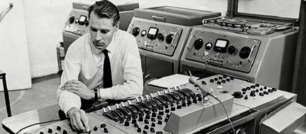 George Martin hard at work in the record studio George Martin hard at work in the record studio