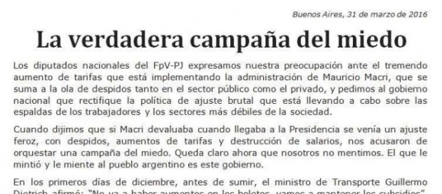 Comunicado oficial del Frente para la Victoria Comunicado oficial del Frente para la Victoria