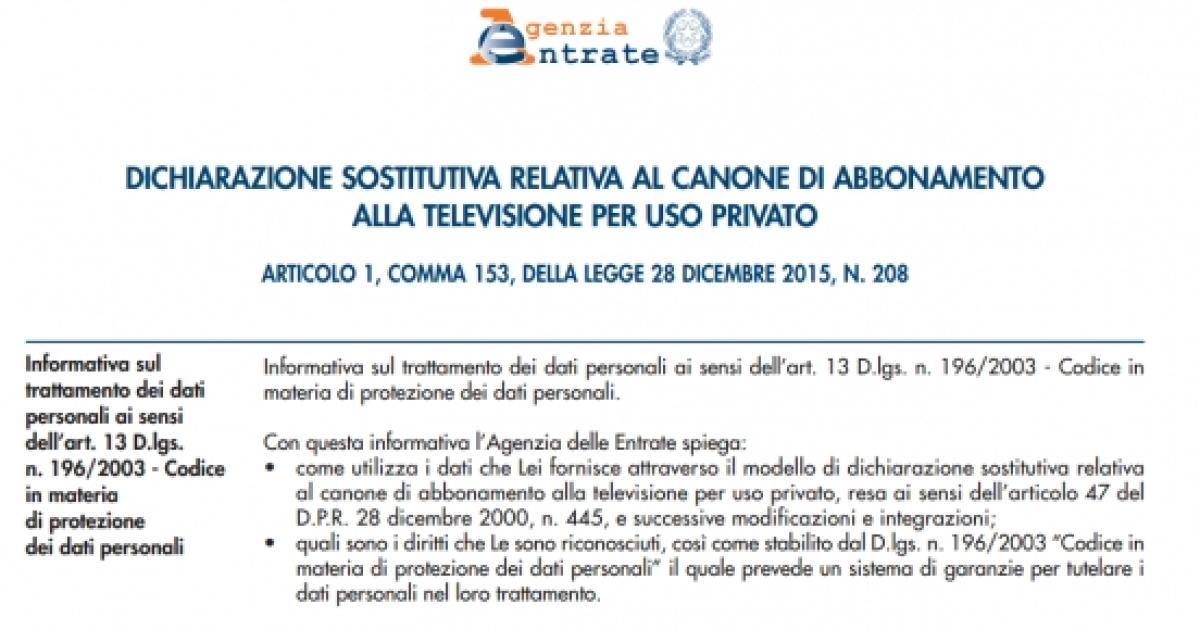 Disdire abbonamento Canone Rai: dichiarazione sostitutiva di non