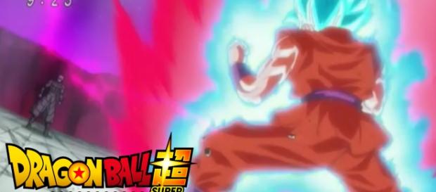 Goku en su combate con Hit con su nueva tecnica Goku en su combate con Hit con su nueva tecnica