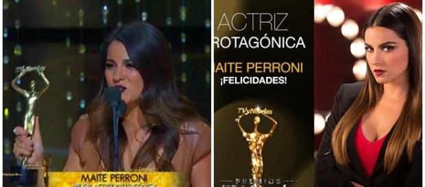 Maite Perroni recebendo o troféu. Maite Perroni recebendo o troféu.