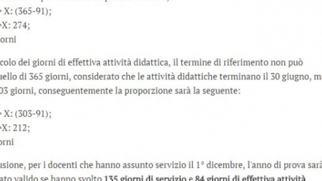 Calcolo giorni di servizio formazione neoassunti fase C