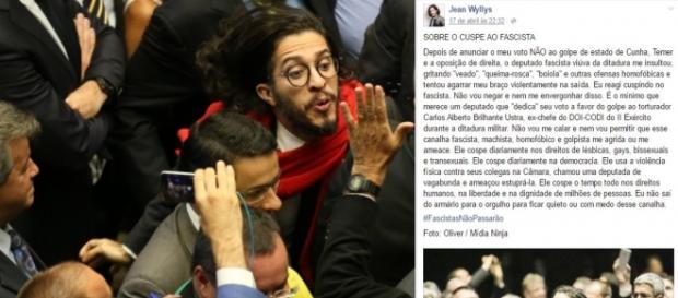 Jean Wyllys se defendeu, mas imagens da cuspida mostraram outra versão Jean Wyllys se defendeu, mas imagens da cuspida mostraram outra versão