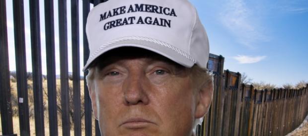 Montagem satírica de Trump com uma enorme cerca representando a possível muralha Montagem satírica de Trump com uma enorme cerca representando a possível muralha