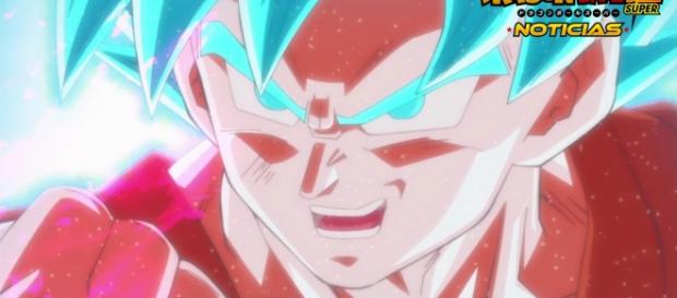 Goku levantando el puño en la pelea contra Hit Goku levantando el puño en la pelea contra Hit