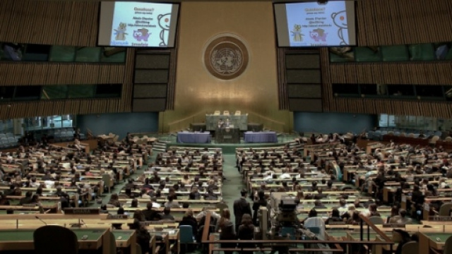 All'interno del Palazzo di Vetro delll'Onu.