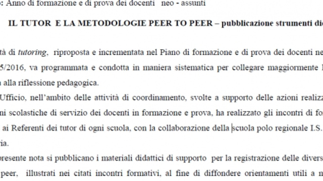 Materiale per il peer to peer, formazione neoassunti 2015/16