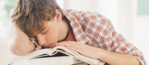 Uno studente svogliato che dorme sui libri