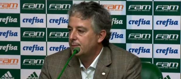 Paulo Nobre, presidente do Palmeiras, concede entrevista na Academia de Futebol. Paulo Nobre, presidente do Palmeiras, concede entrevista na Academia de Futebol.