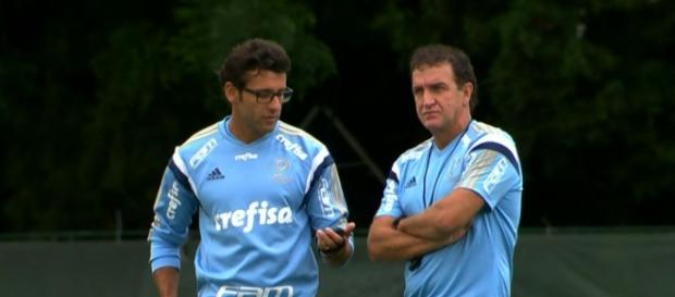 Cuca e Alberto Valentim conversam na Academia. Cuca e Alberto Valentim conversam na Academia.