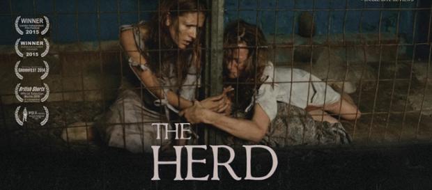 The Herd utiliza mulheres enjauladas sendo engravidadas e exploradas, através da extração de leite, para representar as vacas de fazendas leiteiras. The Herd utiliza mulheres enjauladas sendo engravidadas e exploradas, através da extração de leite, para representar as vacas de fazendas leiteiras.