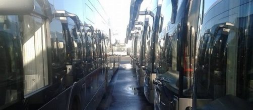 Autobus del servizio Roma TPL incolonnati