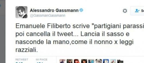 Il tweet di Gassmann contro Emanuele Filiberto