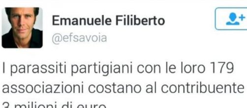 Sta facendo discutere un tweet apparso sul profilo di Emanuele Filiberto