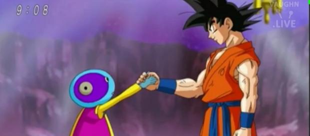 Gokú dándole la mano a Zeno-sama Gokú dándole la mano a Zeno-sama