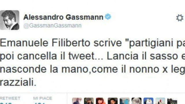 Il tweet di Gassmann contro Emanuele Filiberto