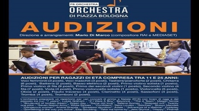 LA LOCANDINA PER LE AUDIZIONI DELLA PB ORCHESTRA