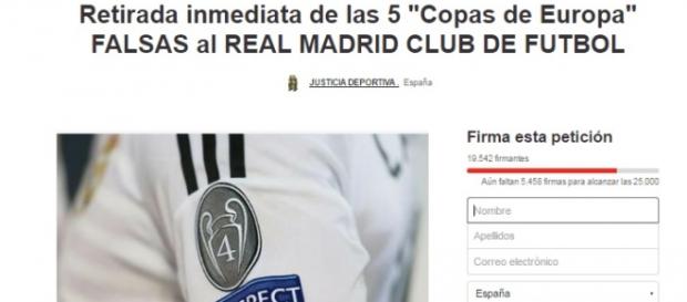 Petición de retirada de las 5 Copas de Europa Petición de retirada de las 5 Copas de Europa