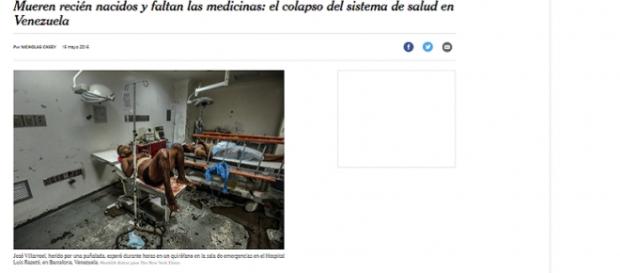 La noticia sobre Venezuela en la página del New York Times La noticia sobre Venezuela en la página del New York Times
