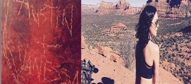 The names Austin and Vanessa sketched into the Red Rock Wall at Sedona Forest The names Austin and Vanessa sketched into the Red Rock Wall at Sedona Forest