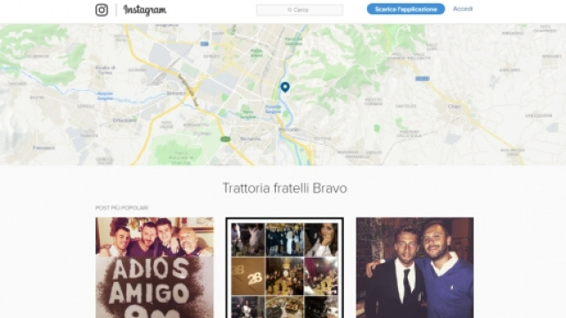 La homepage di Instagram della Trattoria fratelli Bravo, dove sarebbero comparsi i saluti ad Alvaro.