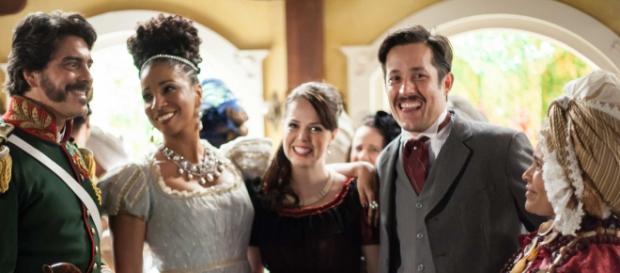 Parte do elenco da novela, em confraternização Parte do elenco da novela, em confraternização
