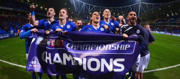Jugadores del Leicester City celebrando el título Jugadores del Leicester City celebrando el título