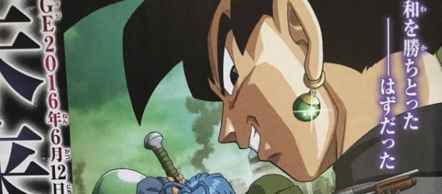 Cartel promocional donde se revela la verdadera apariencia de Black Goku Cartel promocional donde se revela la verdadera apariencia de Black Goku