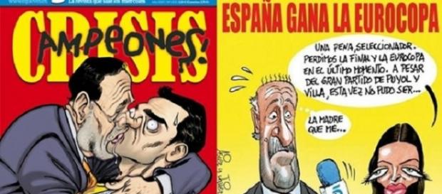 'El Jueves' parodiando el beso de Iker Casillas y tapar con el fútbol la crisis. 'El Jueves' parodiando el beso de Iker Casillas y tapar con el fútbol la crisis.