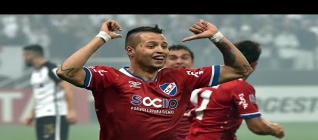 Nico López comemorando seu gol diante do Corintjians. Nico López comemorando seu gol diante do Corintjians.