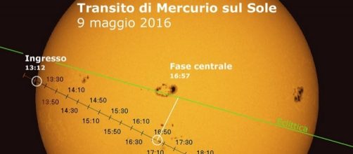 Mercurio davanti al Sole il 9 maggio 2016