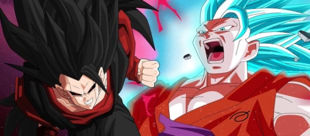 Gokú Black vs Gokú dios azul kaio-ken Gokú Black vs Gokú dios azul kaio-ken