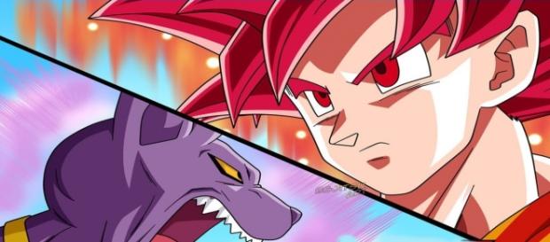 Gokú se enfrenta contra Bills transformado en Súper Saiyajin Dios Gokú se enfrenta contra Bills transformado en Súper Saiyajin Dios