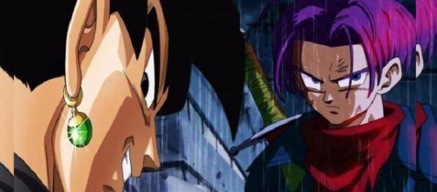 Trunks del futuro y Goku oscuro. Trunks del futuro y Goku oscuro.