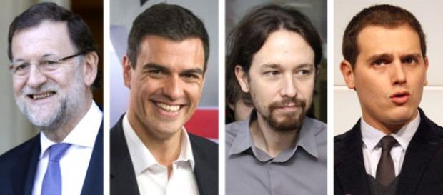 De izquierda a derecha: Mariano Rajoy (PP), Pedro Sánchez (PSOE), Pablo Iglesias (Unidos Podemos) y Albert Rivera (Ciudadanos) De izquierda a derecha: Mariano Rajoy (PP), Pedro Sánchez (PSOE), Pablo Iglesias (Unidos Podemos) y Albert Rivera (Ciudadanos)