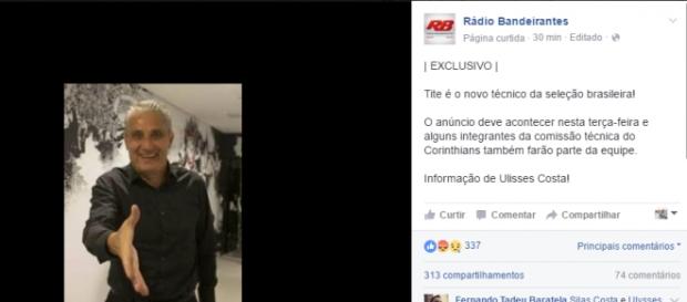 Tite na seleção? Informação é da Rádio Bandeirantes Tite na seleção? Informação é da Rádio Bandeirantes