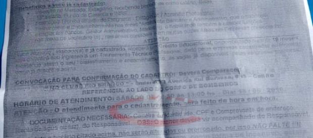 Cópia de carta enviada aos menores com promessa de emprego Cópia de carta enviada aos menores com promessa de emprego
