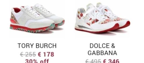 Idee per gli acquisti: sneakers Tory Burch e D & G.