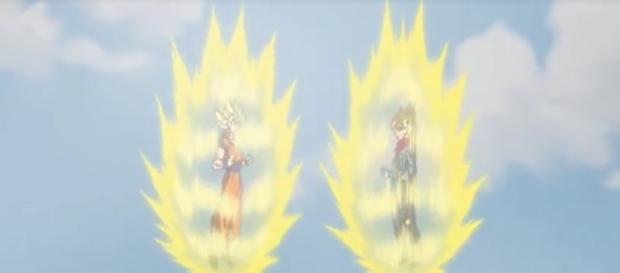 Goku y Trunks del futuro mostrando sus fuerzas Goku y Trunks del futuro mostrando sus fuerzas