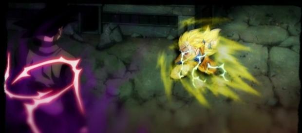 Gokú enfrentando a Black en su estado de "Super Sayajin fase 3". Gokú enfrentando a Black en su estado de "Super Sayajin fase 3".