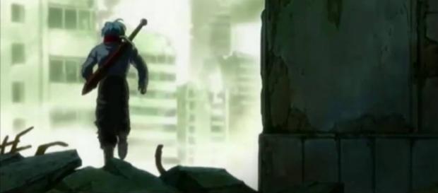 Trunks escapando del oscuro enemigo Trunks escapando del oscuro enemigo