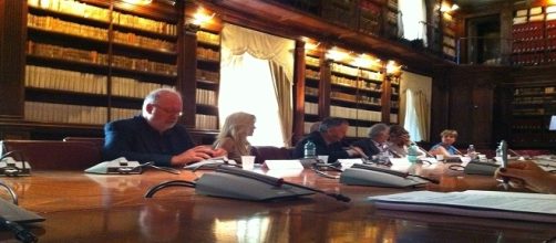 Un momento della conferenza stampa nella biblioteca del Ministero dei Beni Culturali a Roma