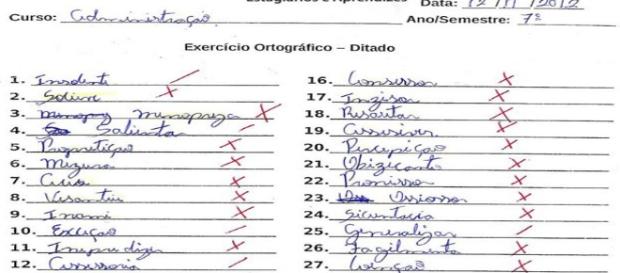 Ditado simples demonstra graves falhas ortográficas por parte de estudantes universitários Ditado simples demonstra graves falhas ortográficas por parte de estudantes universitários